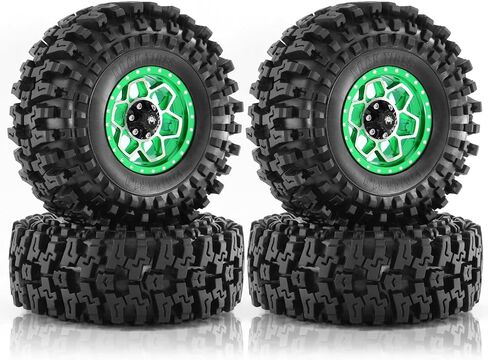 1.9 Beadlock Wheels and Tires(4pcs)， Multiple Colour Rc Wheels Suitable for All Terrain use，for 1/10 RC Crawler Car Axial SCX10 90046 UTB18 TRX4 SCX10 Pro (Green) Gifts 1/10 rc Body Clips. in Kuwait
