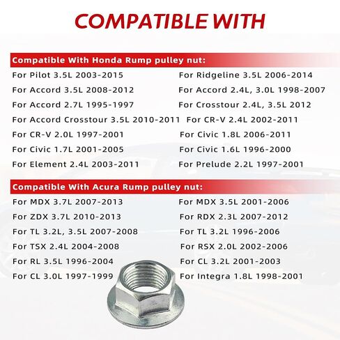 for Acura Honda Power Steering Pump Pulley nut Compatible with Accord Civic CR-V Pilot 1990-2012#90305PAAA01 90305P0G003 in Kuwait