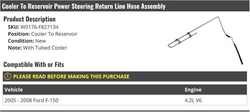 Marketplace Auto Parts Cooler to Reservoir - Power Steering Return Line Hose Assembly - Compatible with 2005-2008 Ford F-150 4.2L V6 (with Tubed Cooler) in Kuwait