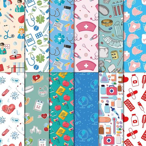 36Pcs Nurse Pattern Paper - 6" x 6" Medical Decorative Paper - Doctor Scrapbook-Paper Cardboard Card Stock DIY Crafts for Nurse Day Graduation Card Making Photo Album Crafts Arts Decor, A in Saudi Arabia