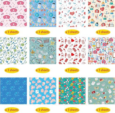36Pcs Nurse Pattern Paper - 6" x 6" Medical Decorative Paper - Doctor Scrapbook-Paper Cardboard Card Stock DIY Crafts for Nurse Day Graduation Card Making Photo Album Crafts Arts Decor, A in Saudi Arabia