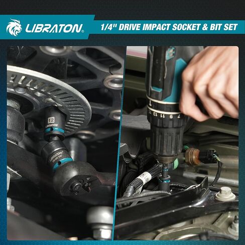 LIBRATON 71 قطعة 1/4 مقبس تأثير ومجموعة لقم، SAE (5/32-9/16 بوصة) ومجموعة مقابس تأثير متري (4-15 مم)، مقبس مفك تأثير Cr-V، لقم مفك براغي S2، مقبض سقاطة 90 سن، مقبض دوار in Kuwait
