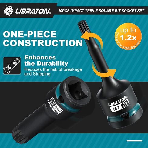 مجموعة مقابس LIBRATON 10 قطع Impact XZN ثلاثية مربعة الشكل، 1/2 بوصة Dr، S2 فولاذ، مقابس عزم دوران عالية 12 نقطة (متري M5-M18) للميكانيكا الاحترافية وإصلاح السيارات (حقيبة تخزين XPE) in Kuwait
