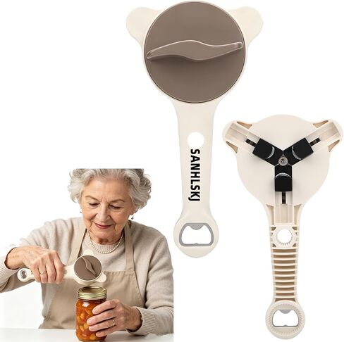 Effortless Jar Opener for Seniors & Arthritis Hands - Adjustable Stainless Steel Lid Gripper and Twist-Off Cap Remover for Weak Grip, Multi-Size Kitchen Tool for Jars,Ideal Gift, Beige in Saudi Arabia