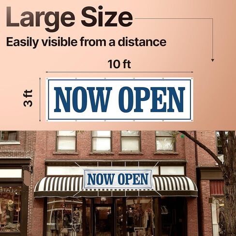 Large Now Open Banner 3x10 foot - Open Sign for Business - Grand Opening Banner Decorations for Outside Storefronts, Retailers, Shops, Food Trucks, Events and Fairs with 12 Brass Grommets in Kuwait