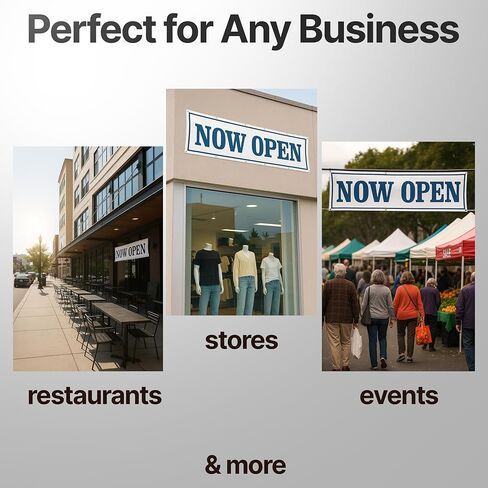 Large Now Open Banner 3x10 foot - Open Sign for Business - Grand Opening Banner Decorations for Outside Storefronts, Retailers, Shops, Food Trucks, Events and Fairs with 12 Brass Grommets in Kuwait