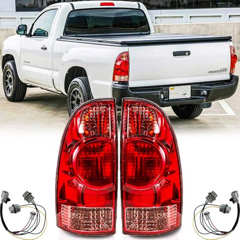 Tail Lights Assembly Pair with Harnesses for 2005-2015 Toyota Tacoma Pickup LED Red Taillights Rear Back Brake Signal Lamps Left Driver and Right Passenger Side,Black Housing Clear Lens in Kuwait