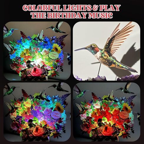 بطاقة عيد ميلاد موسيقية، بطاقة منبثقة ثلاثية الأبعاد من Hummingbird Oasis Bouquet مع موسيقى وأضواء، باقة زهور للأبد مقاس 10 بوصات، بطاقة عيد ميلاد سعيد/هدايا للنساء والأم والزوجة والفتيات - تتضمن بطاقة ملاحظات ومظروف in Kuwait