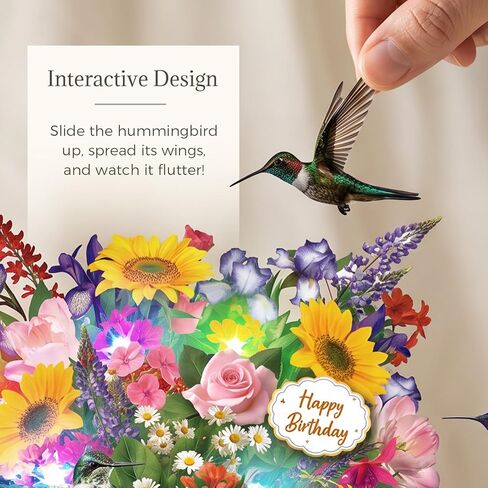 بطاقة عيد ميلاد موسيقية، بطاقة منبثقة ثلاثية الأبعاد من Hummingbird Oasis Bouquet مع موسيقى وأضواء، باقة زهور للأبد مقاس 10 بوصات، بطاقة عيد ميلاد سعيد/هدايا للنساء والأم والزوجة والفتيات - تتضمن بطاقة ملاحظات ومظروف in Kuwait