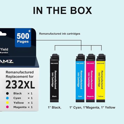 Remanufactured Ink Cartridges Replacement for Epson 232XL 232 XL Ink Cartridges Combo Pack Work with Printer XP-4200 Ink WF-2930 WF-2950 XP-4205 (1 Black, 1 Cyan, 1 Magenta, 1 Yellow) in Saudi Arabia