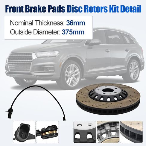 Front Brake Disc Rotors & Pads Kit 375mm Compatible with Audi A6 A8 Quattro Q8 2019-2021, Q7 2017-2021 3.0T Replace# 4M0-615-301-AS 4M0615301AS in Saudi Arabia