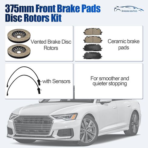 Front Brake Disc Rotors & Pads Kit 375mm Compatible with Audi A6 A8 Quattro Q8 2019-2021, Q7 2017-2021 3.0T Replace# 4M0-615-301-AS 4M0615301AS in Saudi Arabia