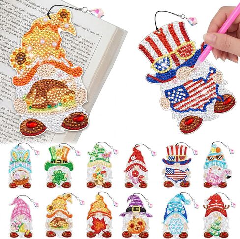 12 Pcs Cross Diamond Painting Bookmarks 5d Double Sided Diamond Art Bookmark Kits Crafts Rhinestone Acrylic Bookmark Kits for New Year Adult Kid Gift Office Home School, 12 Styles in Saudi Arabia