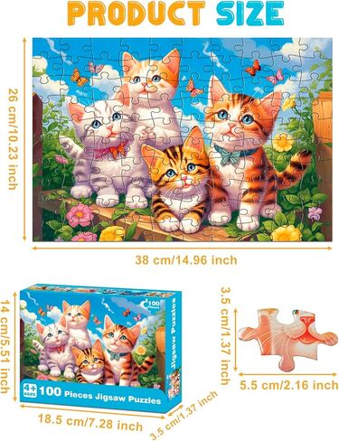 Yigney 100 Piece Puzzles for Kids - Ages 4-6 6-8 8-10 Year Old - Lions, Cats, Pandas, Tigers, Dogs, Turtles, 6-Pack Jigsaw Puzzles for Kids Learning Educational Toys for Boys and Girls in Saudi Arabia