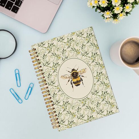 VNWEK Vintage Botanical Bumble Bee Spiral Notebook Journal 5.5x8.3 Inch, Cottagecore Floral Plant Journal, Rustic Flower Bee Nature Insect Lined Hardcover Spiral Notebook in Saudi Arabia