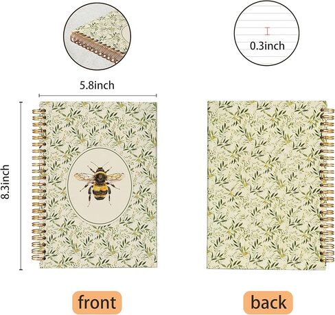 VNWEK Vintage Botanical Bumble Bee Spiral Notebook Journal 5.5x8.3 Inch, Cottagecore Floral Plant Journal, Rustic Flower Bee Nature Insect Lined Hardcover Spiral Notebook in Saudi Arabia