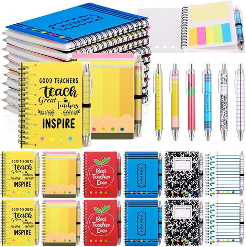 Resurhang 12 Sets Teacher Appreciation Gift Bulk Inspirational Spiral Notebook Journal Ballpoint Pens Thank You Gift from Students for School Office Graduation Women Employee Staff Supplies in Kuwait