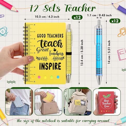 Resurhang 12 Sets Teacher Appreciation Gift Bulk Inspirational Spiral Notebook Journal Ballpoint Pens Thank You Gift from Students for School Office Graduation Women Employee Staff Supplies in Kuwait