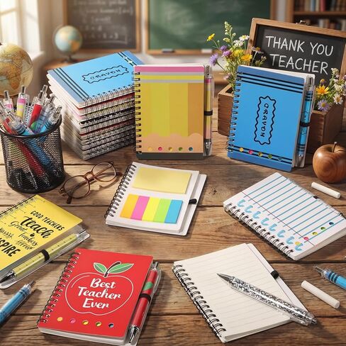 Resurhang 12 Sets Teacher Appreciation Gift Bulk Inspirational Spiral Notebook Journal Ballpoint Pens Thank You Gift from Students for School Office Graduation Women Employee Staff Supplies in Kuwait