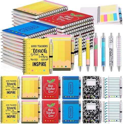 Resurhang 12 Sets Teacher Appreciation Gift Bulk Inspirational Spiral Notebook Journal Ballpoint Pens Thank You Gift from Students for School Office Graduation Women Employee Staff Supplies in Kuwait