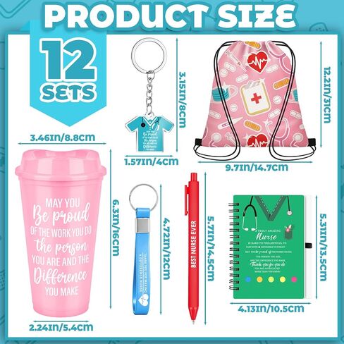 72 Pcs Nurse Appreciation Gift Sets Nurse Inspirational Water Glasses Notebooks Ballpoint Pens Keychain Bracelet Drawstring Backpack Thank You Gift for Doctor Hospital Workers Nursing School in Saudi Arabia