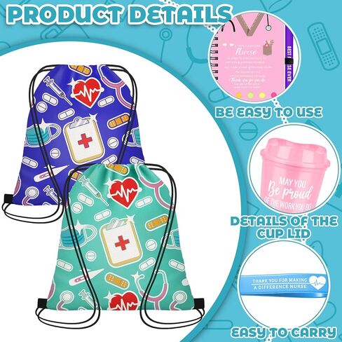 72 Pcs Nurse Appreciation Gift Sets Nurse Inspirational Water Glasses Notebooks Ballpoint Pens Keychain Bracelet Drawstring Backpack Thank You Gift for Doctor Hospital Workers Nursing School in Saudi Arabia