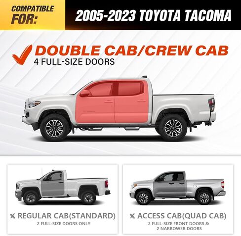 YZONA Running Boards Compatible with 2005-2023 Toyota Tacoma Double Cab/Crew Cab - Side Step Rails Black Aluminum Alloy Nerf Bars in Kuwait