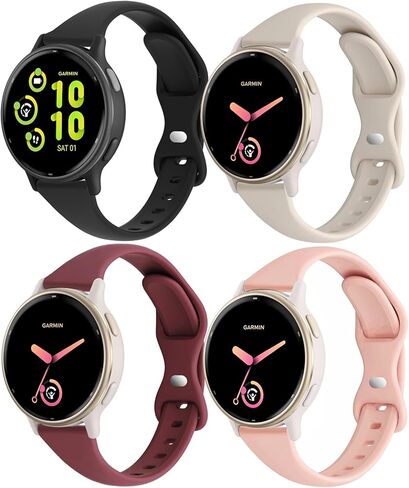 Slim Silicone Watch Bands Compatible with Garmin Vivoactive 5 / Vivoactive 3/Venu Sq/Venu 2 Plus/Forerunner 165/55/245 Music, 20mm Thin Soft Narrow Sport Strap for Women (4 Pack) in Saudi Arabia