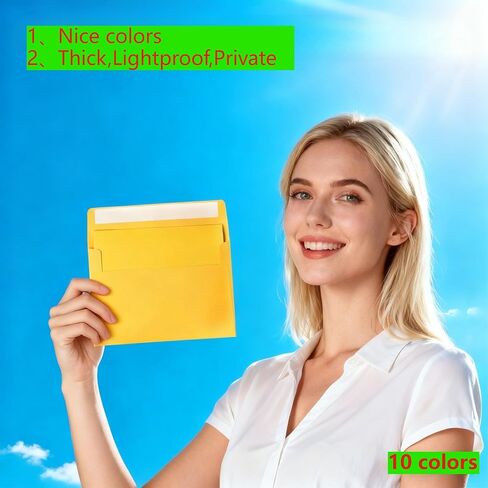 50 حزمة من الأظرف متعددة الألوان لبطاقات 5 × 7، وأظرف A7 مقاس 5.25 × 7.25 - قشر واضغط، للدعوة، والتهنئة، وحفلات الزفاف، والحفلات، والصور (10 ألوان) in Kuwait