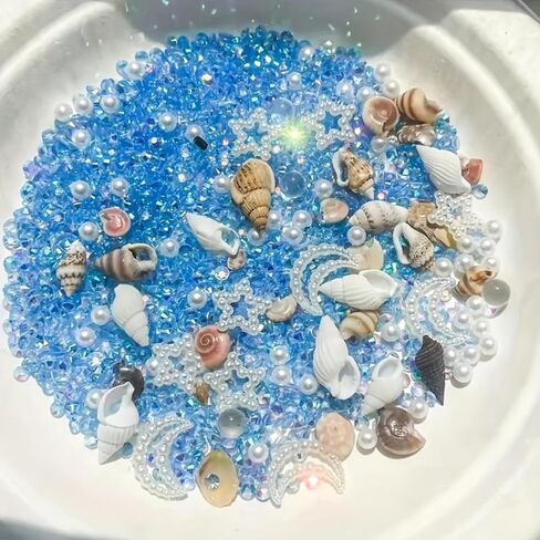 [Ocean-Themed|Epoxy Resin] 1pc Ocean-Themed Epoxy Resin Filler-Star, Moon,Shells, Crabs, Starfish, Shiny Decorations for Crafts, Home Decor, Creative Projects,Rainbow Gloss Effect in Kuwait