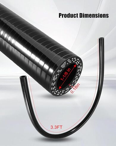 خرطوم تبريد مبرد السيليكون مناسب للتطبيقات البحرية والصناعية، 1-1/8 بوصة (28 ملم) × 3.3 قدم طول، هيكل مقوى بثلاث طبقات، خرطوم تبريد مبرد المحرك المستقيم، أسود in Kuwait