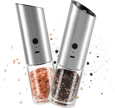 VEVOK CHEF Electric Salt and Pepper Grinder Set Rechargeable with LED Light USB Automatic Gravity Stainless Steel Pepper Mill Spice Grinder Adjustable Coarseness in Saudi Arabia