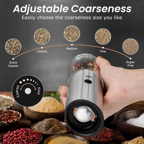 VEVOK CHEF Electric Salt and Pepper Grinder Set Rechargeable with LED Light USB Automatic Gravity Stainless Steel Pepper Mill Spice Grinder Adjustable Coarseness in Saudi Arabia