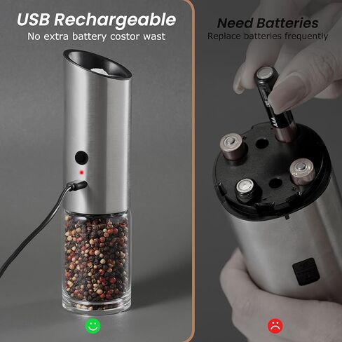 VEVOK CHEF Electric Salt and Pepper Grinder Set Rechargeable with LED Light USB Automatic Gravity Stainless Steel Pepper Mill Spice Grinder Adjustable Coarseness in Saudi Arabia