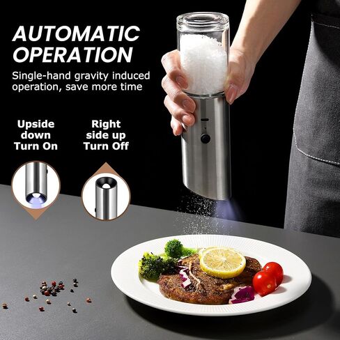 VEVOK CHEF Electric Salt and Pepper Grinder Set Rechargeable with LED Light USB Automatic Gravity Stainless Steel Pepper Mill Spice Grinder Adjustable Coarseness in Saudi Arabia