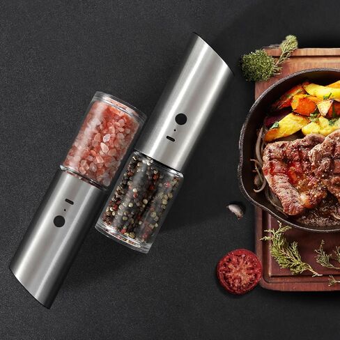 VEVOK CHEF Electric Salt and Pepper Grinder Set Rechargeable with LED Light USB Automatic Gravity Stainless Steel Pepper Mill Spice Grinder Adjustable Coarseness in Saudi Arabia