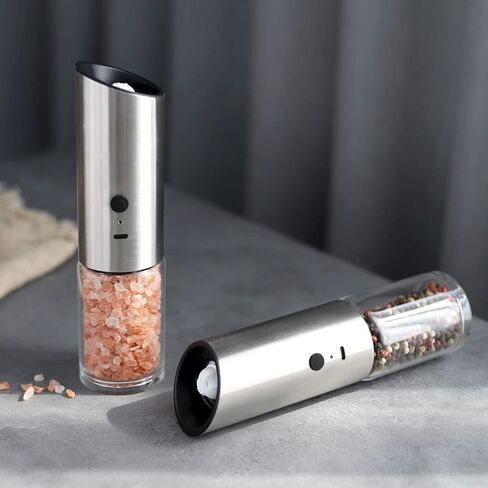 VEVOK CHEF Electric Salt and Pepper Grinder Set Rechargeable with LED Light USB Automatic Gravity Stainless Steel Pepper Mill Spice Grinder Adjustable Coarseness in Saudi Arabia