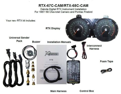 نظام قياس داكوتا الرقمي RTX-68C-CAM-X متوافق مع 1967-68 تشيفي كامارو/فايربيرد in Kuwait