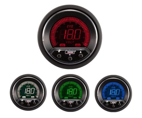 Prosport 52 mm Premium EVO Electrical Volt Gauge – Digital LED Dial (8–18 V), Peak Recall & Programmable Warning, 4-Color Backlight, Includes Gauge, Wiring & Mount Kit – 12 V Vehicles in Saudi Arabia