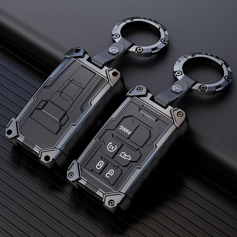 Heavy Key Fob Cover for Jeep, Keychain, Metal Silicone Key Fob Case Compatible with Grand Cherokee Compass Renegade Durango Challenger Journey Dart (Black, R Buckle) in Saudi Arabia