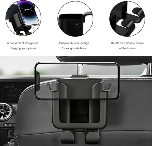 2 PCS Headrest Cup Holder for Car Back Seat, Auto Bottle & Phone Holder with Headrest Hooks, Multifunctional Plastic Back Seat Organizer for Phones Drinks Bags, Car Accessories in Saudi Arabia
