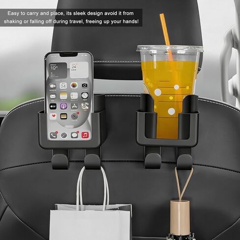 2 PCS Headrest Cup Holder for Car Back Seat, Auto Bottle & Phone Holder with Headrest Hooks, Multifunctional Plastic Back Seat Organizer for Phones Drinks Bags, Car Accessories in Saudi Arabia