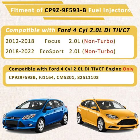 حاقن وقود GDI سعة 2.0 لتر يستنشق بشكل طبيعي، متوافق مع/Ford 2.0 Focus 2012-2018 (غير توربو) |4 Cyl 2.0L DI TIVCT بنزين | |مجموعة من 4| |OE#CP9Z-9F593-B| in Kuwait