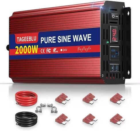 500W Pure Sine Wave Power Inverter DC 24V to 110V AC Converter with LCD Display, Battery Clamps & Cigarette Lighter Plug, Car Inverter with 2 AC Outlets for Vehicles RV Truck Camping Laptop CPAP in Saudi Arabia