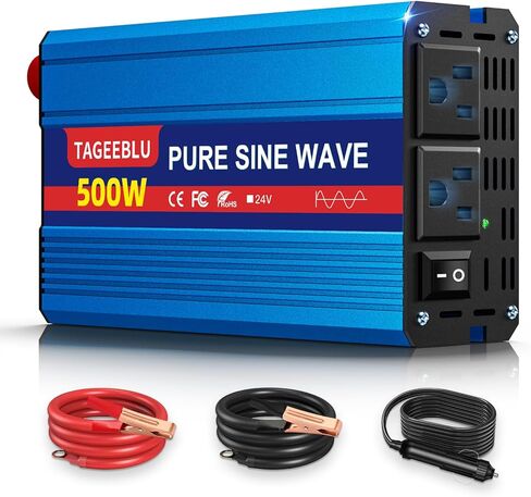 500W Pure Sine Wave Power Inverter DC 24V to 110V AC Converter with LCD Display, Battery Clamps & Cigarette Lighter Plug, Car Inverter with 2 AC Outlets for Vehicles RV Truck Camping Laptop CPAP in Saudi Arabia