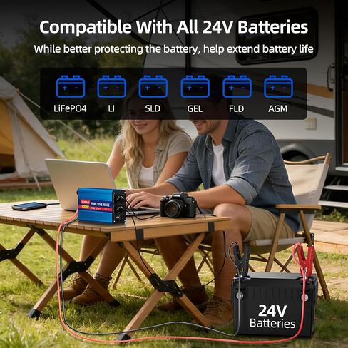 500W Pure Sine Wave Power Inverter DC 24V to 110V AC Converter with LCD Display, Battery Clamps & Cigarette Lighter Plug, Car Inverter with 2 AC Outlets for Vehicles RV Truck Camping Laptop CPAP in Saudi Arabia