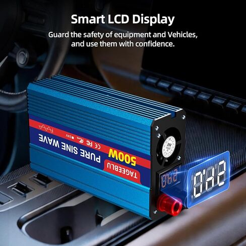 500W Pure Sine Wave Power Inverter DC 24V to 110V AC Converter with LCD Display, Battery Clamps & Cigarette Lighter Plug, Car Inverter with 2 AC Outlets for Vehicles RV Truck Camping Laptop CPAP in Saudi Arabia
