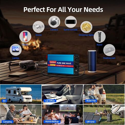 500W Pure Sine Wave Power Inverter DC 24V to 110V AC Converter with LCD Display, Battery Clamps & Cigarette Lighter Plug, Car Inverter with 2 AC Outlets for Vehicles RV Truck Camping Laptop CPAP in Saudi Arabia