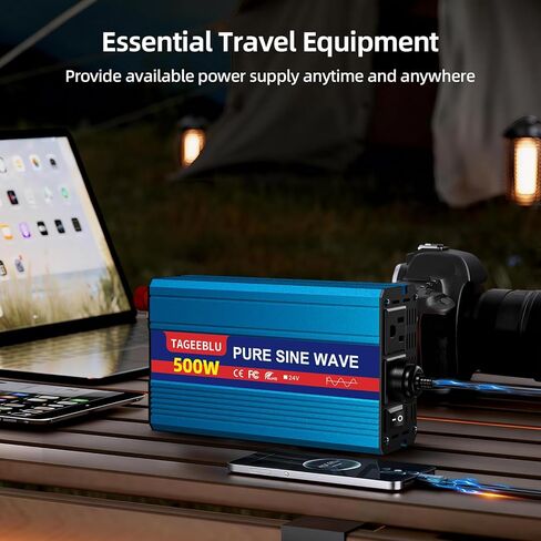 500W Pure Sine Wave Power Inverter DC 24V to 110V AC Converter with LCD Display, Battery Clamps & Cigarette Lighter Plug, Car Inverter with 2 AC Outlets for Vehicles RV Truck Camping Laptop CPAP in Saudi Arabia