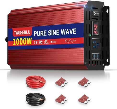 500W Pure Sine Wave Power Inverter DC 24V to 110V AC Converter with LCD Display, Battery Clamps & Cigarette Lighter Plug, Car Inverter with 2 AC Outlets for Vehicles RV Truck Camping Laptop CPAP in Saudi Arabia